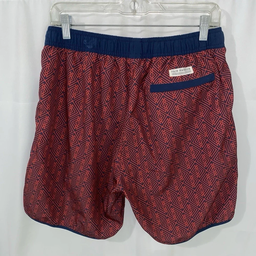 Fair Harbor Anchor‎ Swim Trunks Men's Large Red/Blue Geometric Shorts 8